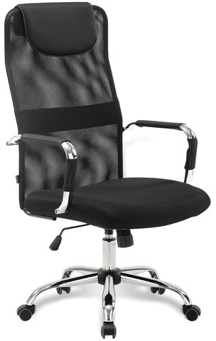 Кресло офисное BRABIX "Fit EX-514", с подголовником, хром, черное, 531949