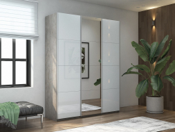 Шкаф-купе Прайм 3-х дверный (Стекло белое/Зеркало/Стекло белое) Бетон