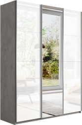 Шкаф-купе Прайм 3-х дверный (Стекло белое/Зеркало/Стекло белое) Бетон