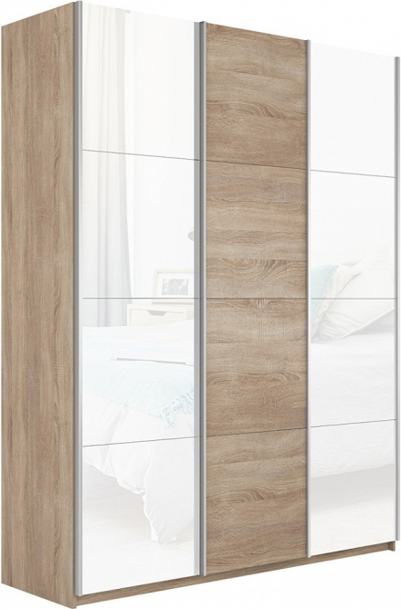 Шкаф-купе Прайм 3-х дверный (Стекло белое/ЛДСП/Стекло белое) Сонома