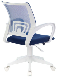 Кресло BRABIX "Fly MG-396W", с подлокотниками, пластик белый, сетка, темно-синее, 532399, MG-396W_532399