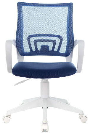 Кресло BRABIX "Fly MG-396W", с подлокотниками, пластик белый, сетка, темно-синее, 532399, MG-396W_532399
