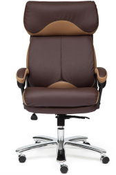 Кресло GRAND Кожа + кож.зам/ткань, коричневый/бронза-21