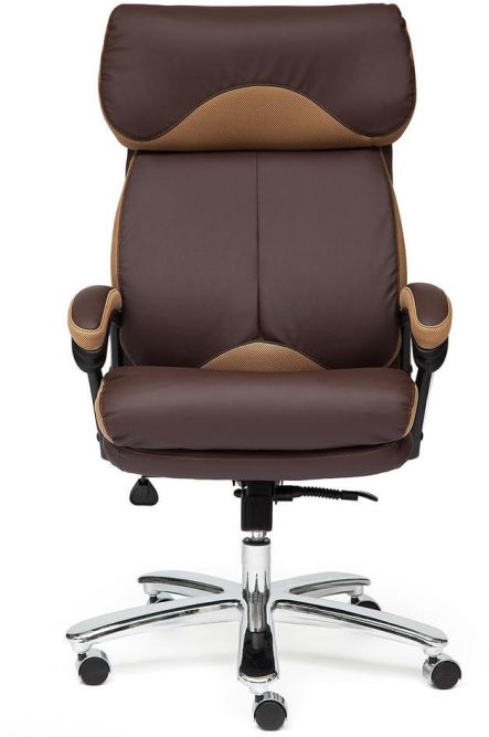 Кресло GRAND Кожа + кож.зам/ткань, коричневый/бронза-21