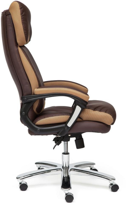 Кресло GRAND Кожа + кож.зам/ткань, коричневый/бронза-21
