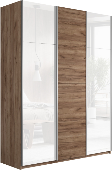 Шкаф-купе Прайм 3-х дверный (Стекло белое/ЛДСП/Стекло белое) Крафт табачный