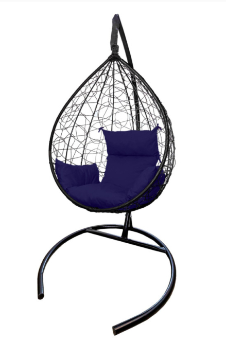 Подвесное кресло Сфера Лайт (корзн.чер.,подуш.синяя.)
