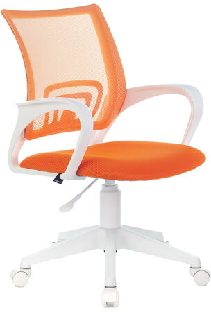 Кресло BRABIX "Fly MG-396W", с подлокотниками, пластик белый, сетка, оранжевое, 532401, MG-396W_532401