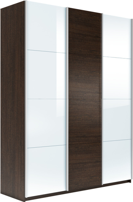 Шкаф-купе Прайм 3-х дверный (Стекло белое/ЛДСП/Стекло белое) Венге