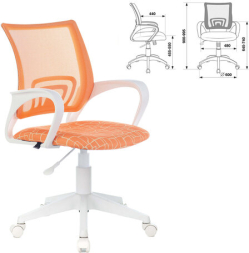 Кресло BRABIX "Fly MG-396W", с подлокотниками, пластик белый, сетка, оранжевое с рисунком "Giraffe", 532402, MG-396W_532402