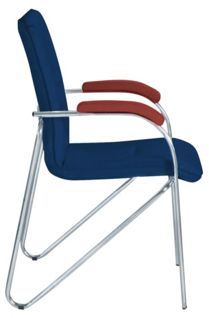 Кресло для приемных и переговорных "Samba", деревянные накладки, хромированный каркас, кожзам, синий