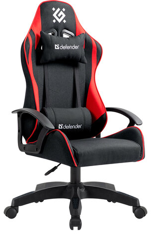 Кресло компьютерное DEFENDER Kraken, 2 подушки, ткань, черное/красное, ш/к 28313, 64677