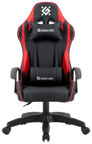 Кресло компьютерное DEFENDER Kraken, 2 подушки, ткань, черное/красное, ш/к 28313, 64677