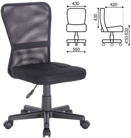 Кресло компактное BRABIX "Smart MG-313", без подлокотников, черное, 531843