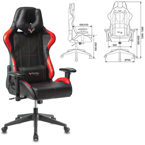 Кресло компьютерное Zombie VIKING 5 AERO, 2 подушки, экокожа, черное/красное, 1216368