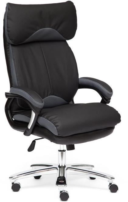 Кресло GRAND Кожа + кож.зам/ткань, черный/серый-12