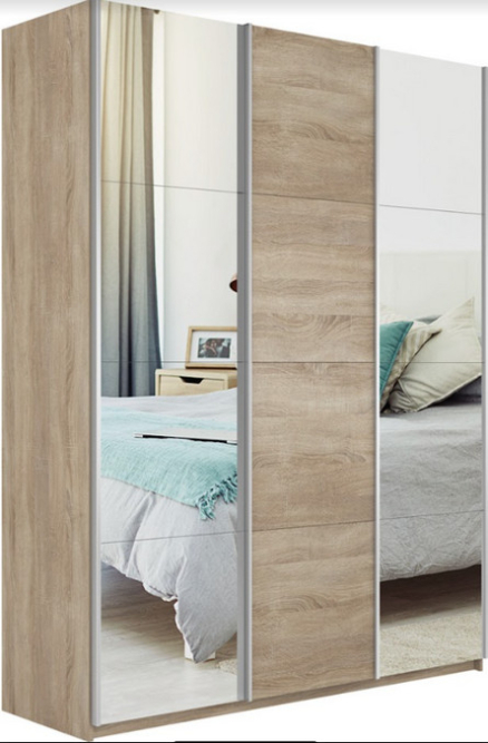 Шкаф-купе Прайм 3-х дверный (Зеркало/ЛДСП/Зеркало) Сонома