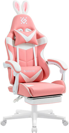 Кресло компьютерное DEFENDER Irifi, 2 подушки, подставка для ног, экокожа, розовое/белое, ш/к 26630, 64042