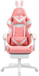 Кресло компьютерное DEFENDER Irifi, 2 подушки, подставка для ног, экокожа, розовое/белое, ш/к 26630, 64042