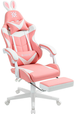 Кресло компьютерное DEFENDER Irifi, 2 подушки, подставка для ног, экокожа, розовое/белое, ш/к 26630, 64042