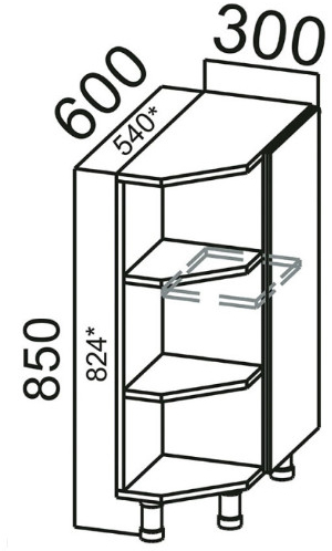 Стол-рабочий С300тп (540) (торцевой с полками) Грейвуд