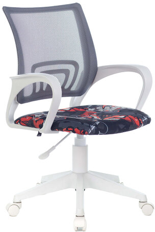 Кресло BRABIX "Fly MG-396W", с подлокотниками, пластик белый, сетка, серое с рисунком "Graffity", 532404, MG-396W_532404