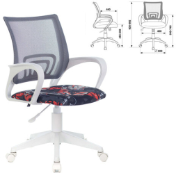 Кресло BRABIX "Fly MG-396W", с подлокотниками, пластик белый, сетка, серое с рисунком "Graffity", 532404, MG-396W_532404