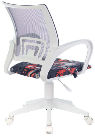 Кресло BRABIX "Fly MG-396W", с подлокотниками, пластик белый, сетка, серое с рисунком "Graffity", 532404, MG-396W_532404