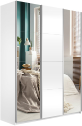 Шкаф-купе Прайм 3-х дверный (Зеркало/ЛДСП/Зеркало) Белый снег