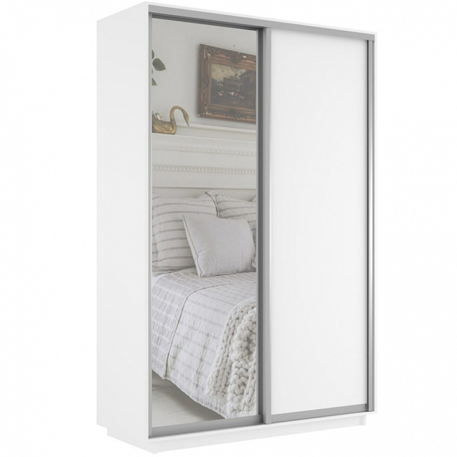 Шкаф-купе Экспресс 2-х дверный ( ЛДСП/Зеркало) Белый снег