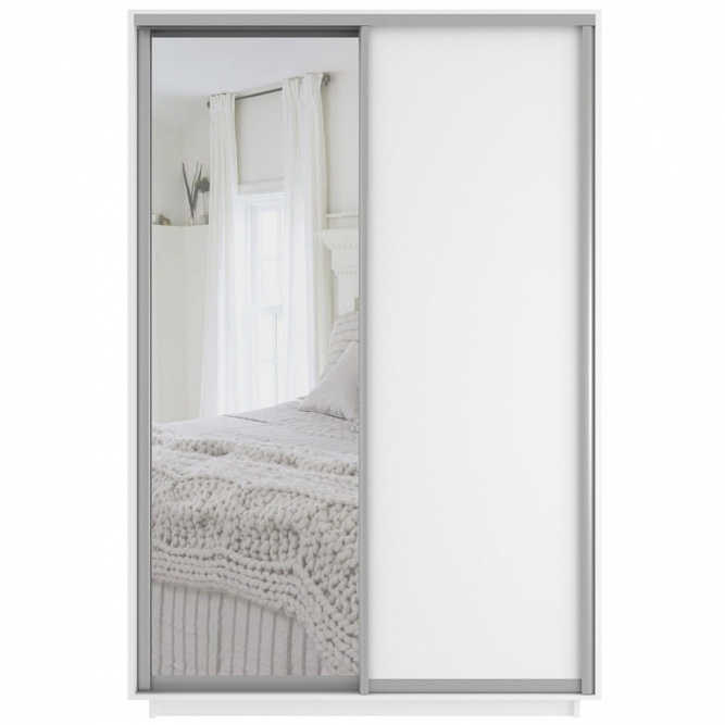 Шкаф-купе Экспресс 2-х дверный ( ЛДСП/Зеркало) Белый снег