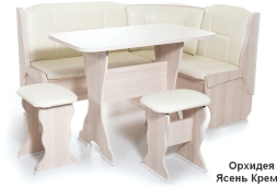 Кухонный уголок ОРХИДЕЯ (Уголок + стол + стулья.) Ясень/Крем