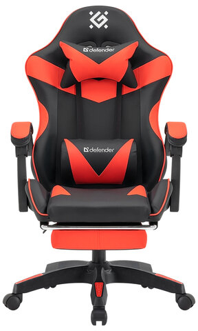 Кресло компьютерное DEFENDER Tornado, 2 подушки, подставка для ног, экокожа, черное/красное, ш/к 26722, 64057
