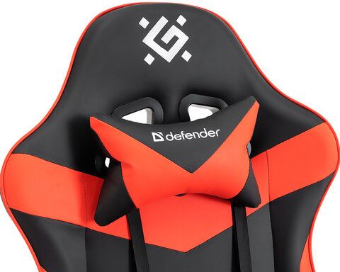 Кресло компьютерное DEFENDER Tornado, 2 подушки, подставка для ног, экокожа, черное/красное, ш/к 26722, 64057