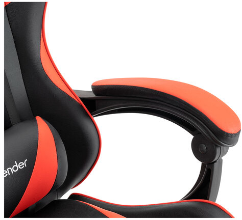 Кресло компьютерное DEFENDER Tornado, 2 подушки, подставка для ног, экокожа, черное/красное, ш/к 26722, 64057