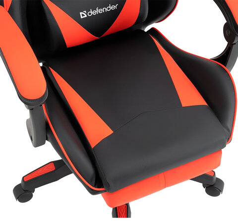 Кресло компьютерное DEFENDER Tornado, 2 подушки, подставка для ног, экокожа, черное/красное, ш/к 26722, 64057