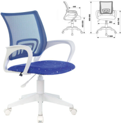 Кресло BRABIX "Fly MG-396W", с подлокотниками, пластик белый, сетка, темно-синее с рисунком "Space", 532405, MG-396W_532405