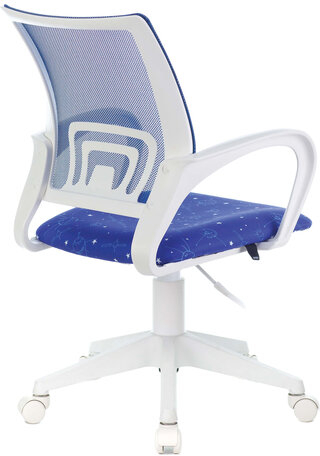 Кресло BRABIX "Fly MG-396W", с подлокотниками, пластик белый, сетка, темно-синее с рисунком "Space", 532405, MG-396W_532405