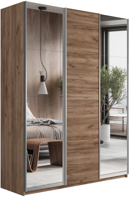 Шкаф-купе Прайм 3-х дверный (Зеркало/ЛДСП/Зеркало) Крафт табачный