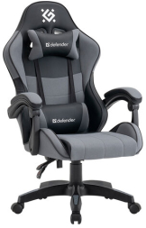 Кресло компьютерное DEFENDER Strider, 2 подушки, ткань/экокожа, черное/серое, ш/к 26715, 64056