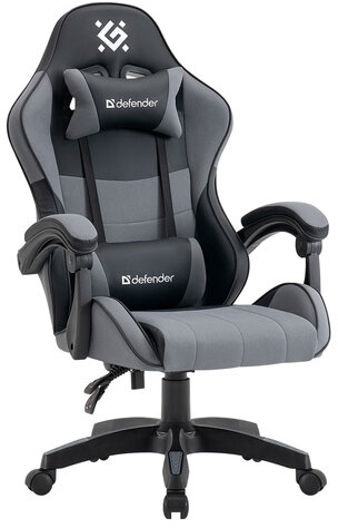 Кресло компьютерное DEFENDER Strider, 2 подушки, ткань/экокожа, черное/серое, ш/к 26715, 64056
