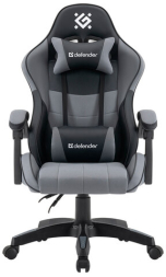 Кресло компьютерное DEFENDER Strider, 2 подушки, ткань/экокожа, черное/серое, ш/к 26715, 64056
