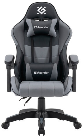 Кресло компьютерное DEFENDER Strider, 2 подушки, ткань/экокожа, черное/серое, ш/к 26715, 64056