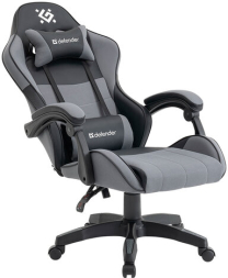 Кресло компьютерное DEFENDER Strider, 2 подушки, ткань/экокожа, черное/серое, ш/к 26715, 64056