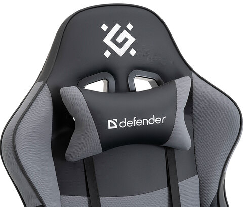 Кресло компьютерное DEFENDER Strider, 2 подушки, ткань/экокожа, черное/серое, ш/к 26715, 64056