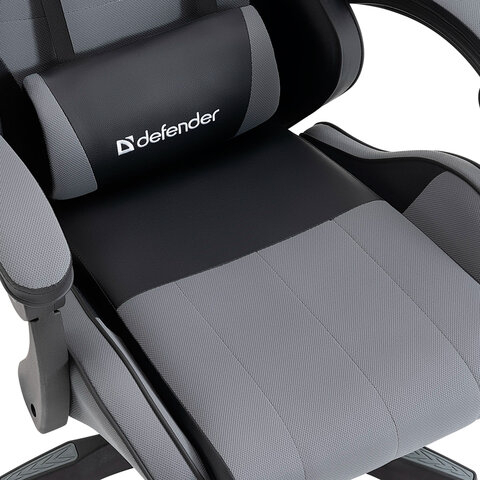 Кресло компьютерное DEFENDER Strider, 2 подушки, ткань/экокожа, черное/серое, ш/к 26715, 64056