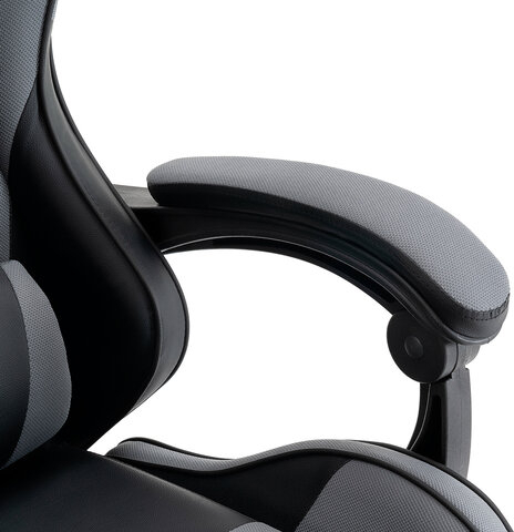 Кресло компьютерное DEFENDER Strider, 2 подушки, ткань/экокожа, черное/серое, ш/к 26715, 64056