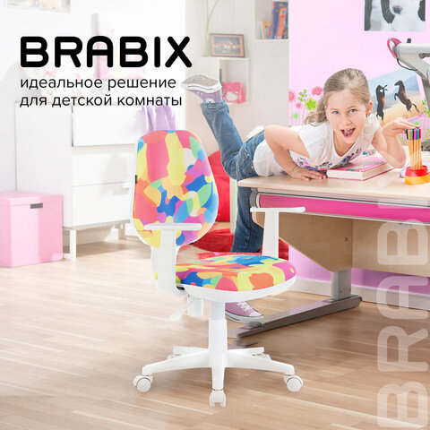 Кресло BRABIX "Fancy MG-201W", с подлокотниками, пластик белый, с рисунком "Abstract", 532406, MG-201W_532406