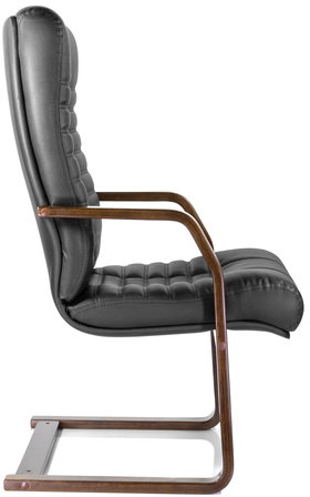 Кресло для приемных и переговорных "Атлант-экстра", кожа, дерево (орех), черное