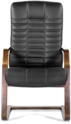 Кресло для приемных и переговорных "Атлант-экстра", кожа, дерево (орех), черное